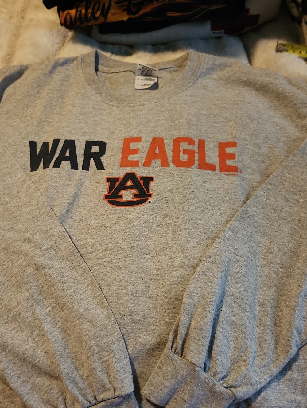 Gildan Gray 'War Eagle' Long Sleeve Crewneck with Orange and Black AU Logo